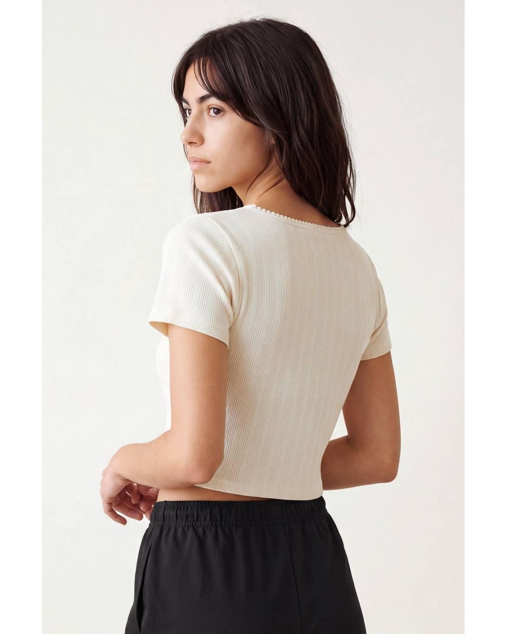 Enorsia Black Ribbed Button-Up Short Sleeve T-Shirts
