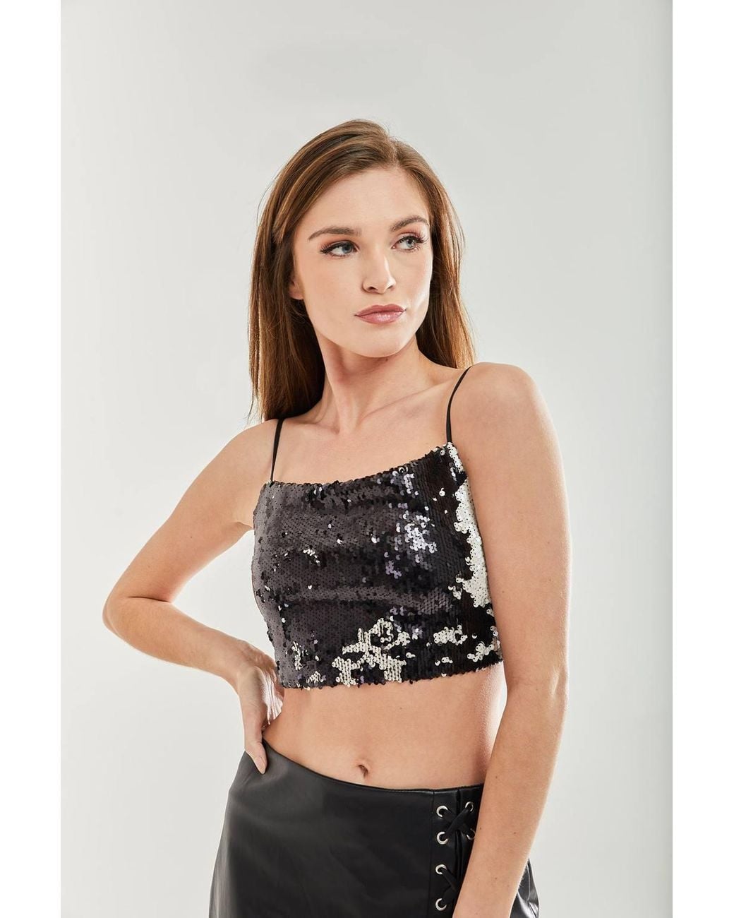 Liquorish Black Sequin Crop Top
