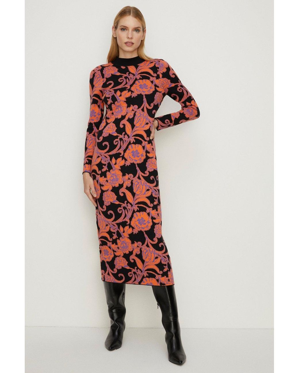 Oasis Floral Jacquard Open Back Midaxi Dress in Red Lyst UK