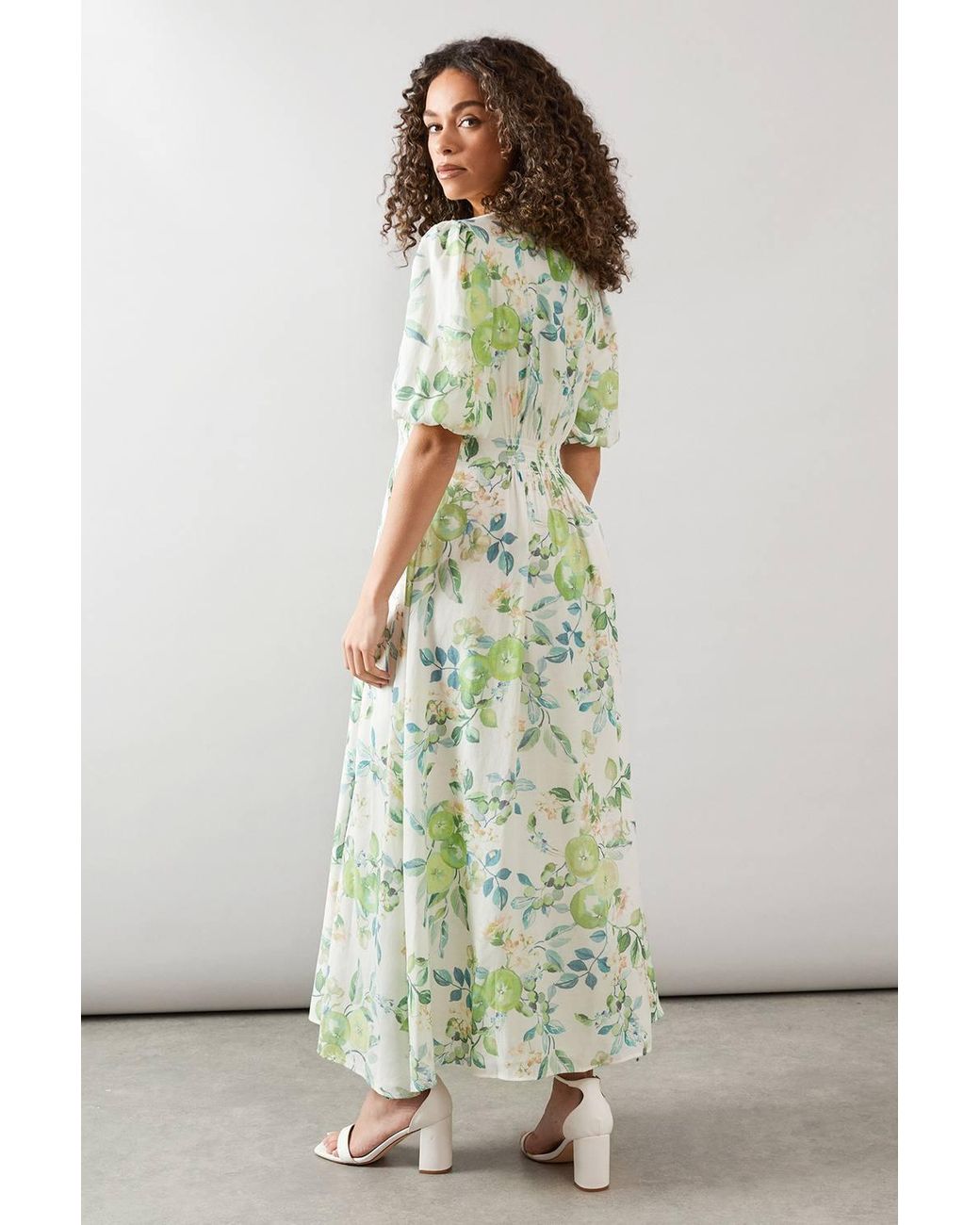Wallis Green Fruit Print Button Through Maxi Dress