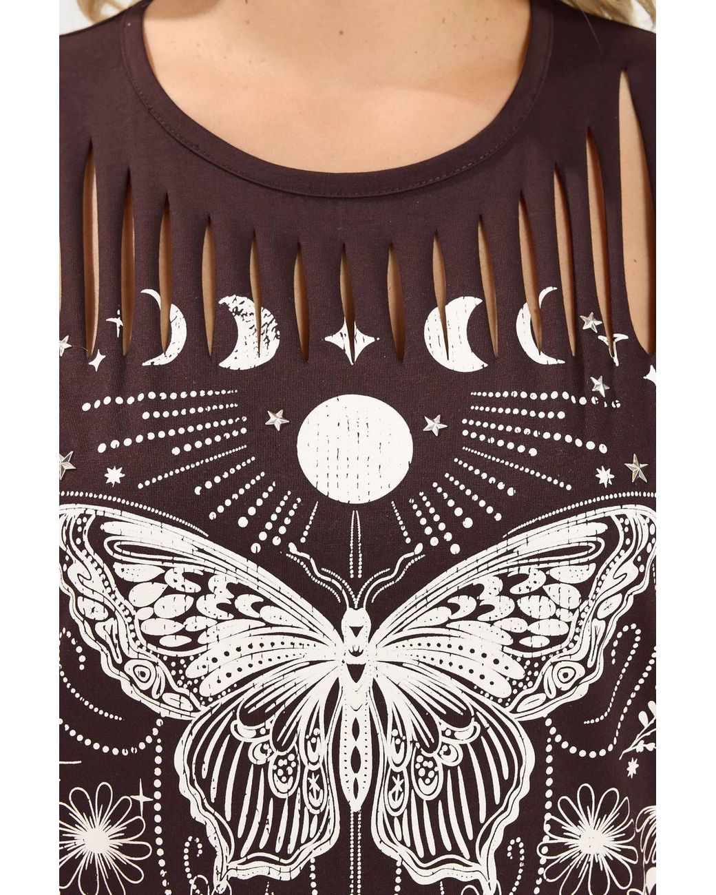 Yours Brown 'Mystic Soul' Laser Cut Slogan T-Shirt