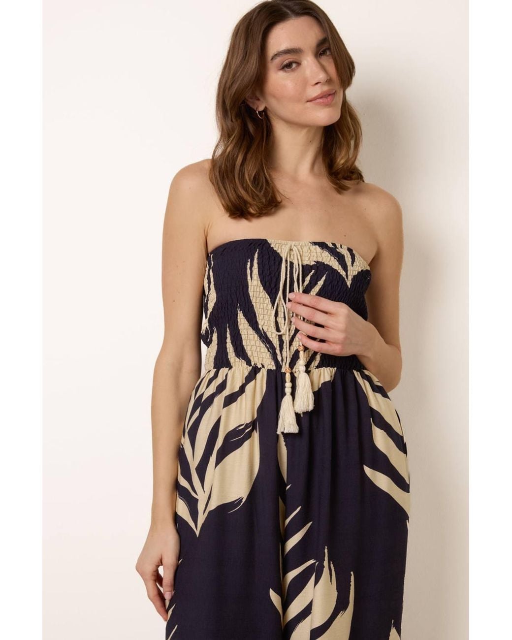 Blue Vanilla Blue Shirred Waist Sleeveless Slip On Tie Jumpsuit