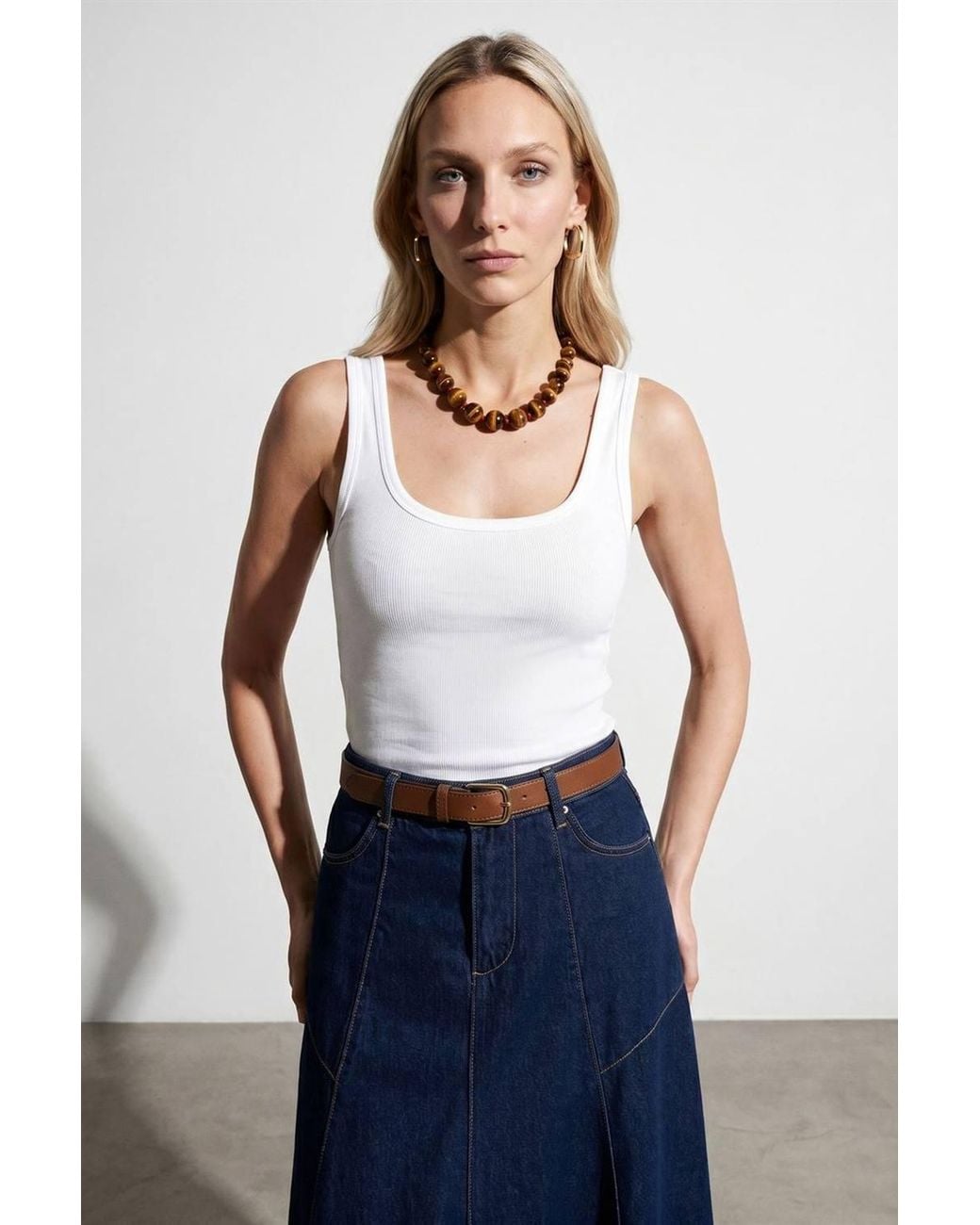 Dilvin Blue Slim Fit Sleeveless Jersey Cami Blouse