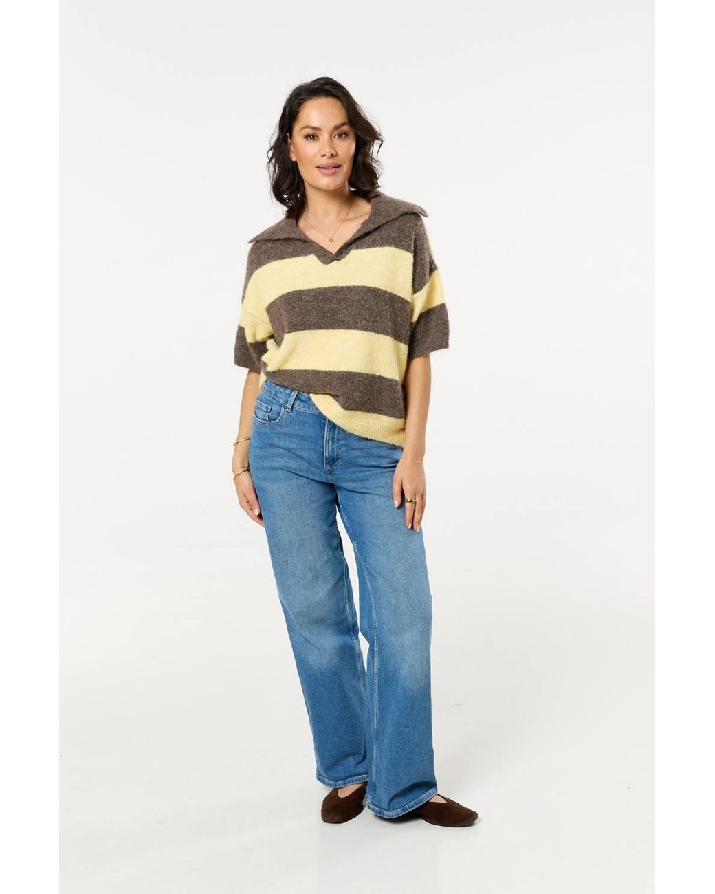 Liquorish Blue Light Stripe Wool Blend Knitted Polo Jumper