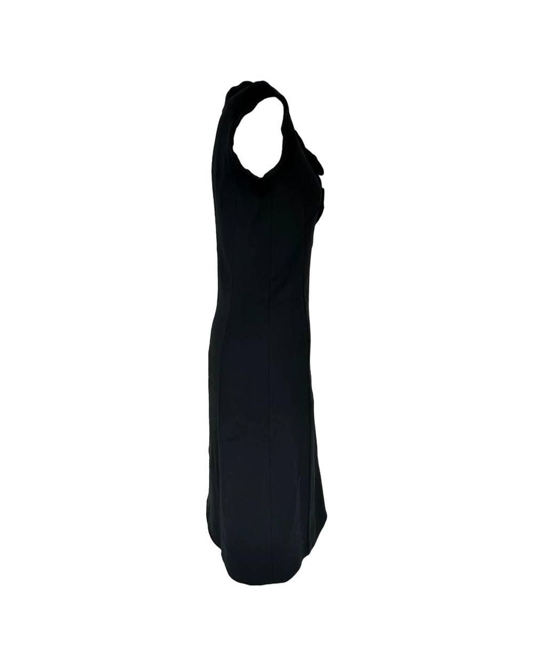 Céline Black Preloved Ruffled Neckline Midi Dress