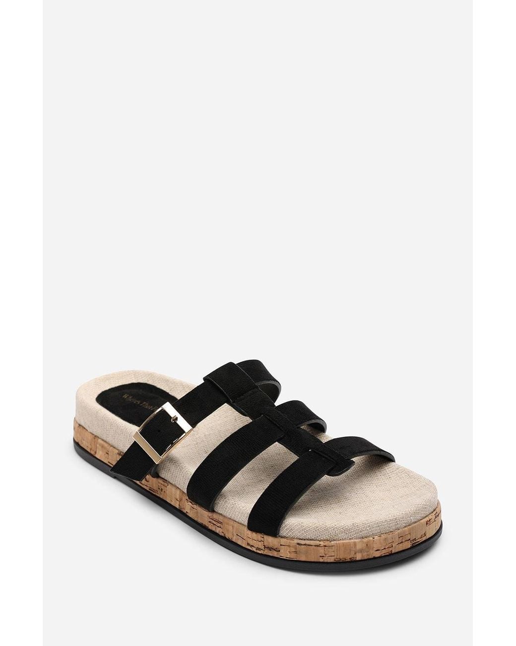 Where's That From Blue 'Bovana' Multi Strap Slider Sandals W/ Buckle Detail