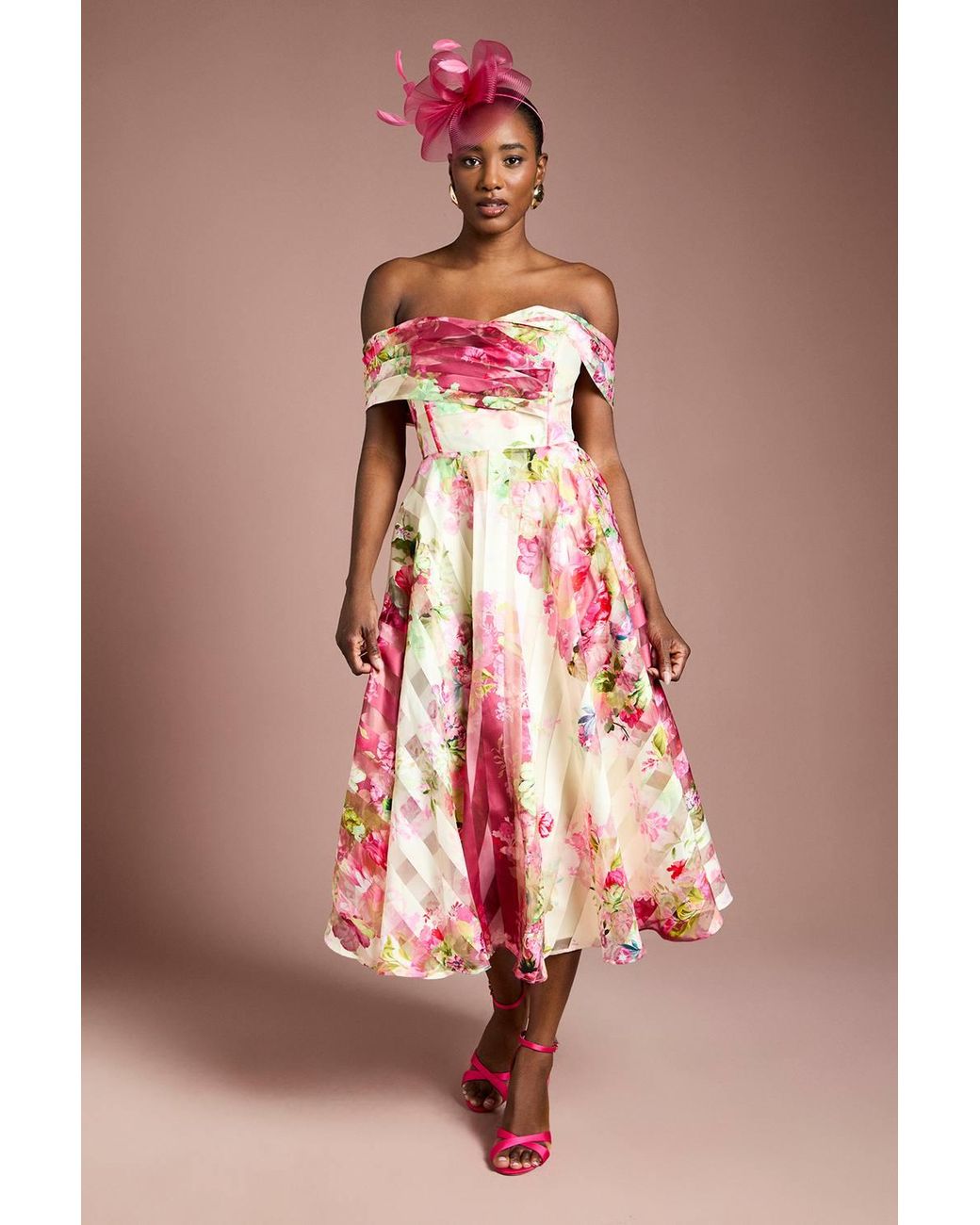 Coast Red Stripe Organza Pleat Top Midi Dress