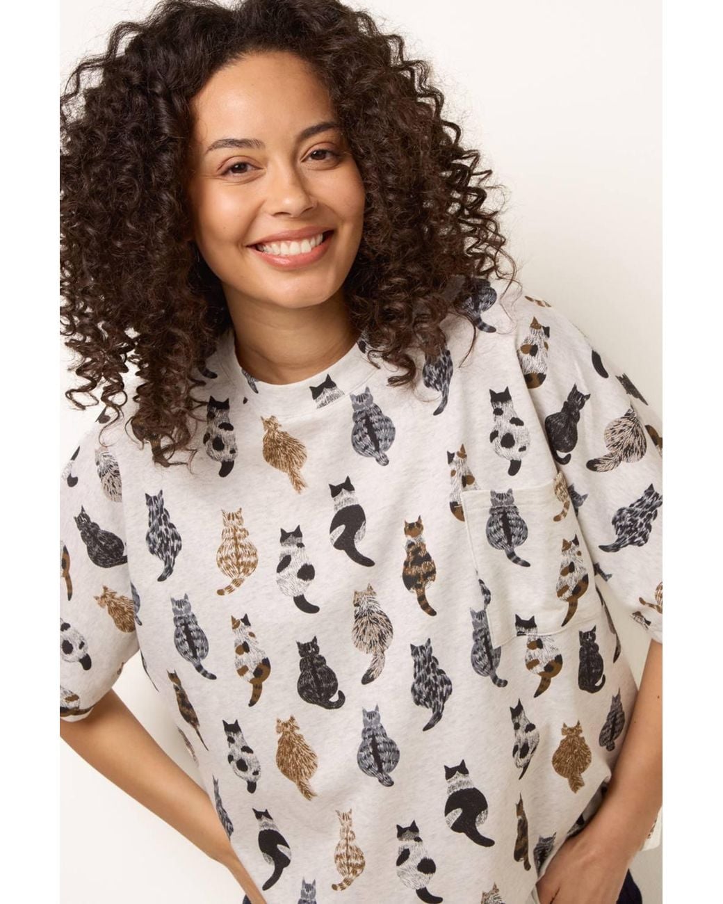 Blue Vanilla Brown Multi Short Sleeve Round Neck Top