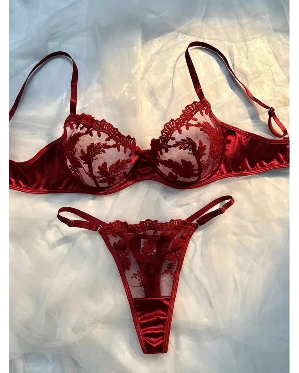 Little Nooks Valentines Elegant Embroidered Lingerie Bra Set