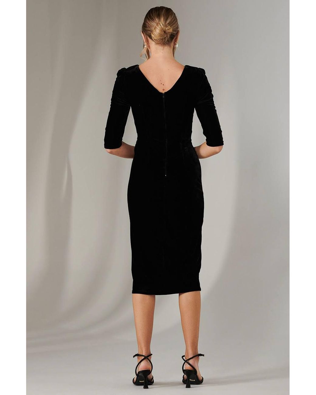 Jolie Moi Black Velvet Side Tie Midi Dress