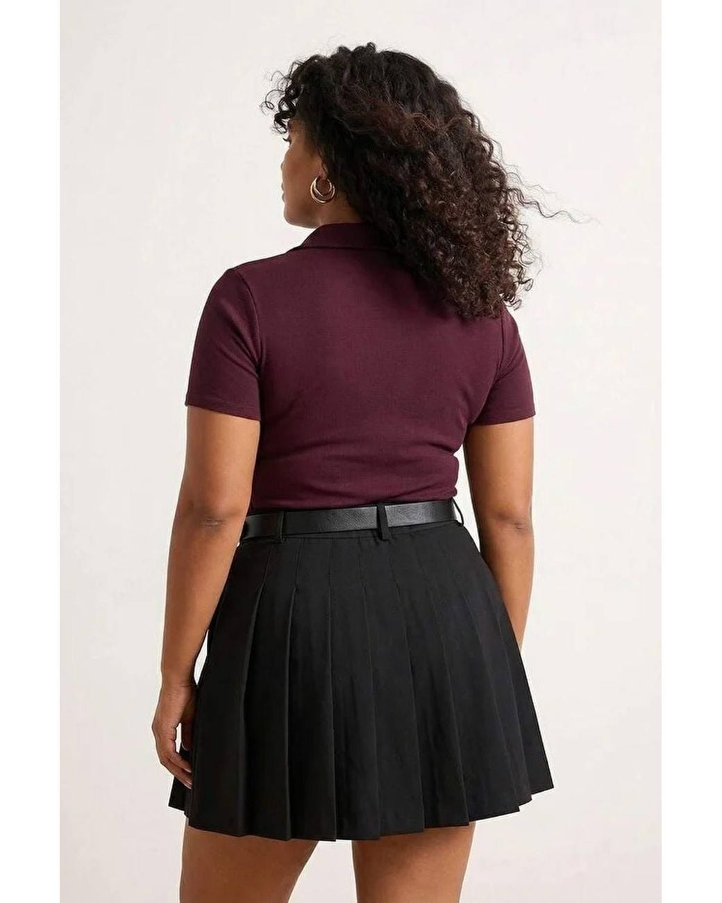 WOVCOR Purple Ribbed Polo Collar Short Sleeve Fitted Top