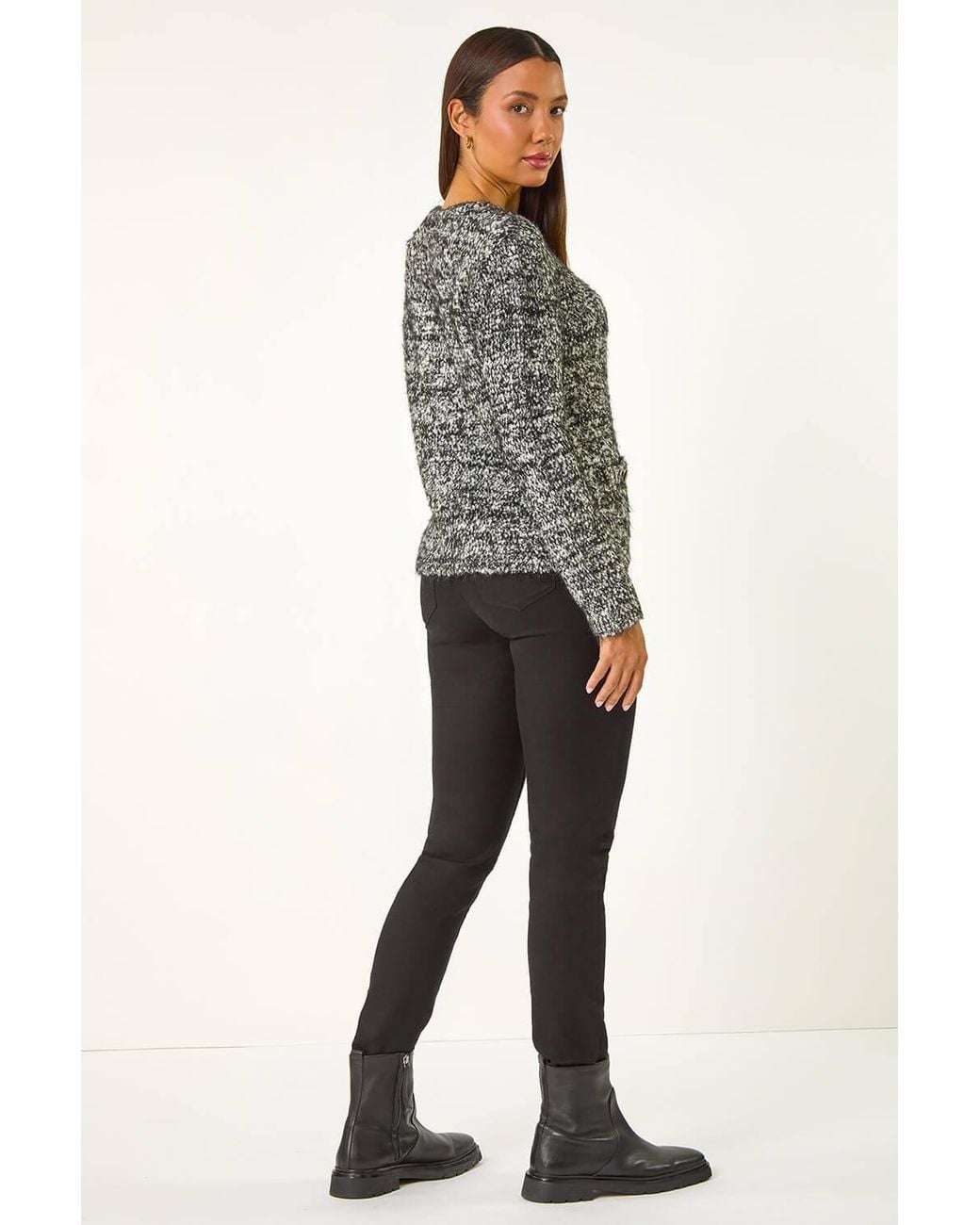 Roman Gray Fluffy Buttoned Knit Cardigan