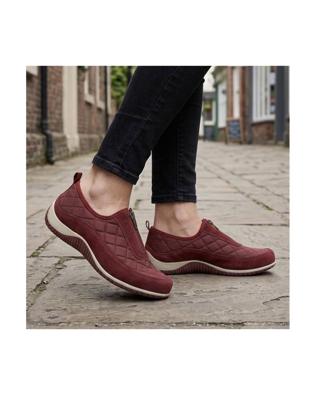 Pavers Red Wide Fit Leather Slip-On Shoes W/ Zip Fastening
