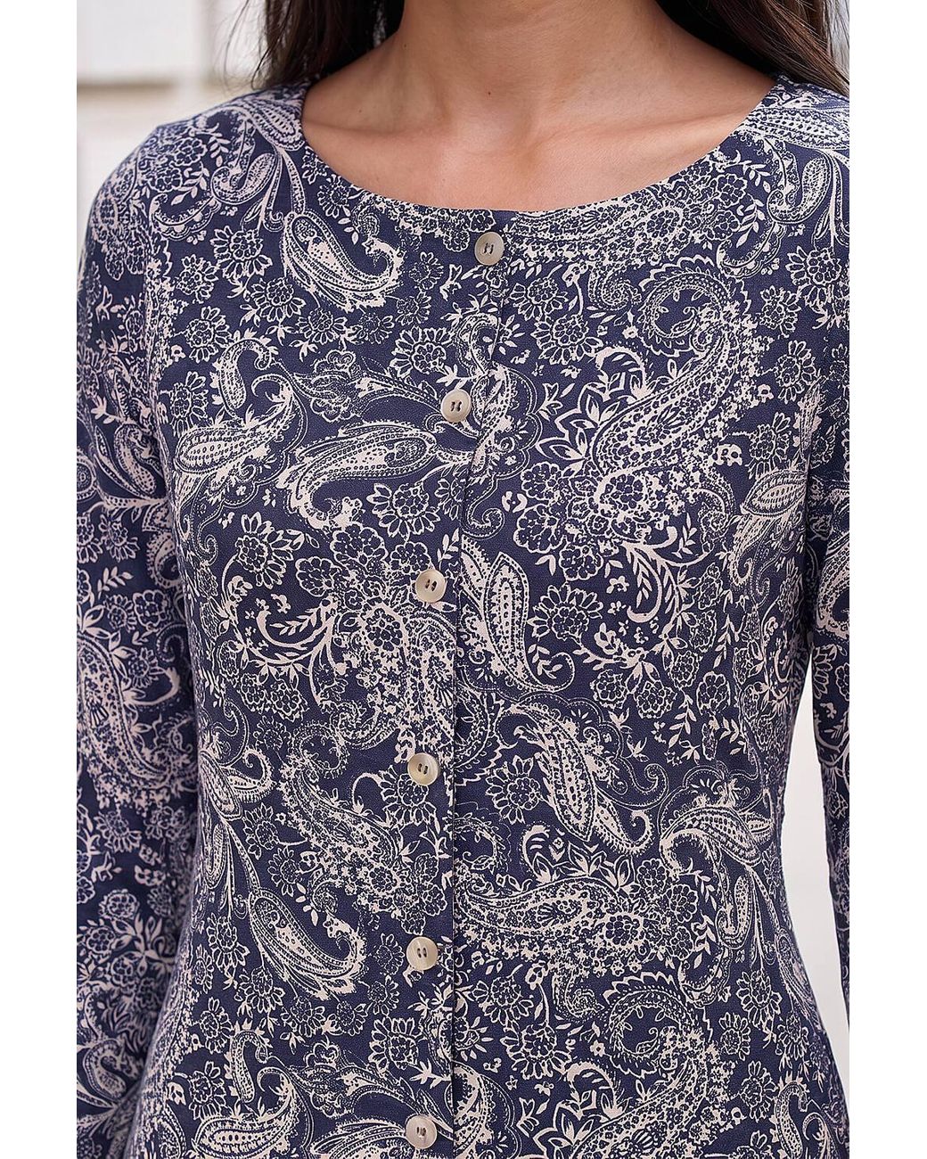 Roman Blue Petite Paisley Button Down Dress