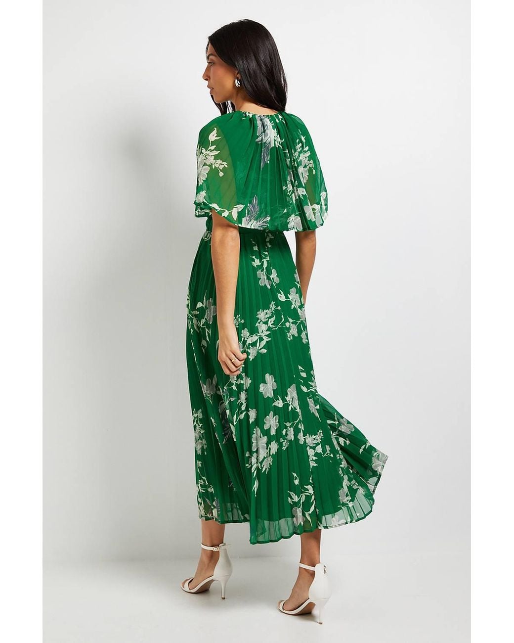 Wallis Green Pleated Cape Sleeve Midi Dress