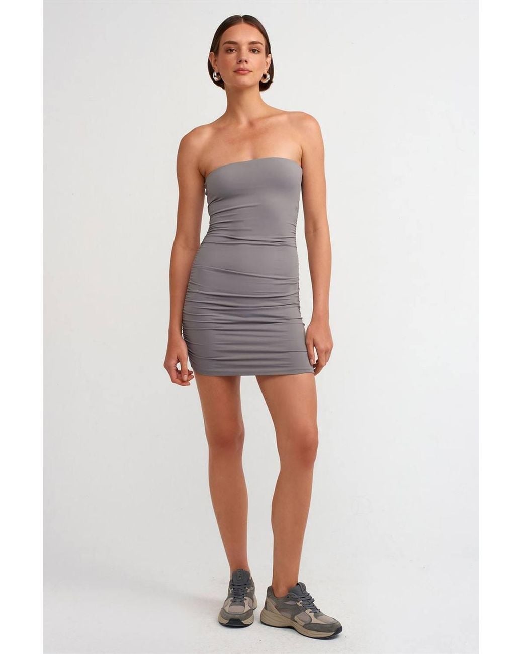 Dilvin Gray Strapless Bodycon Mini Dress