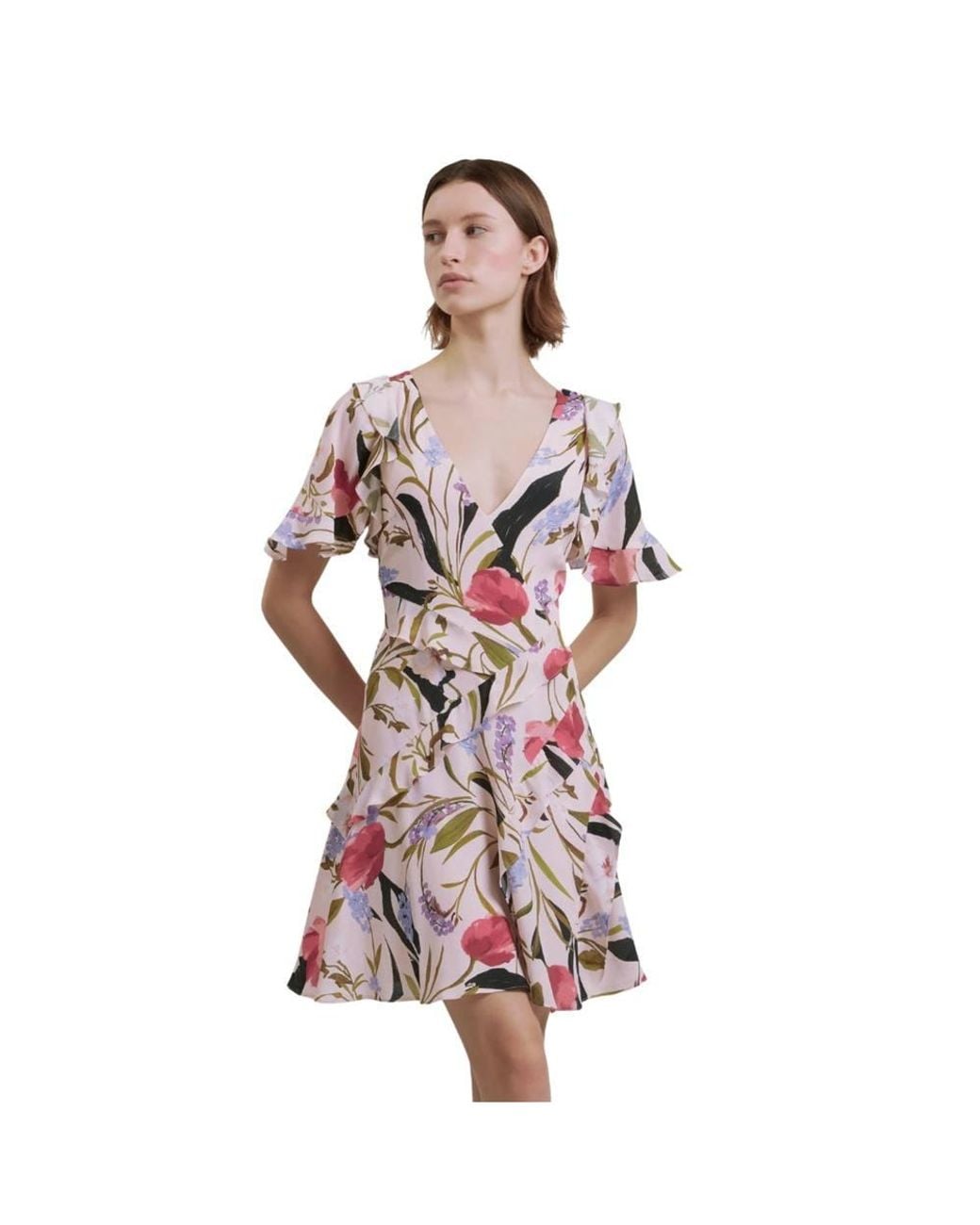 Ted Baker Multicolor Issiia Short Sleeve V-Neck Regular Fit Mini Dress