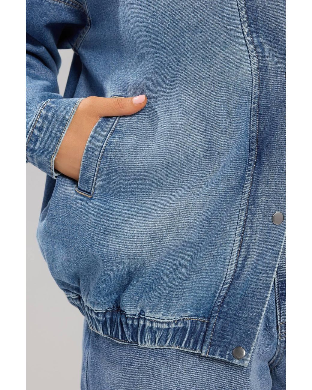 Yours Blue Denim Funnel Neck Bomber Jacket