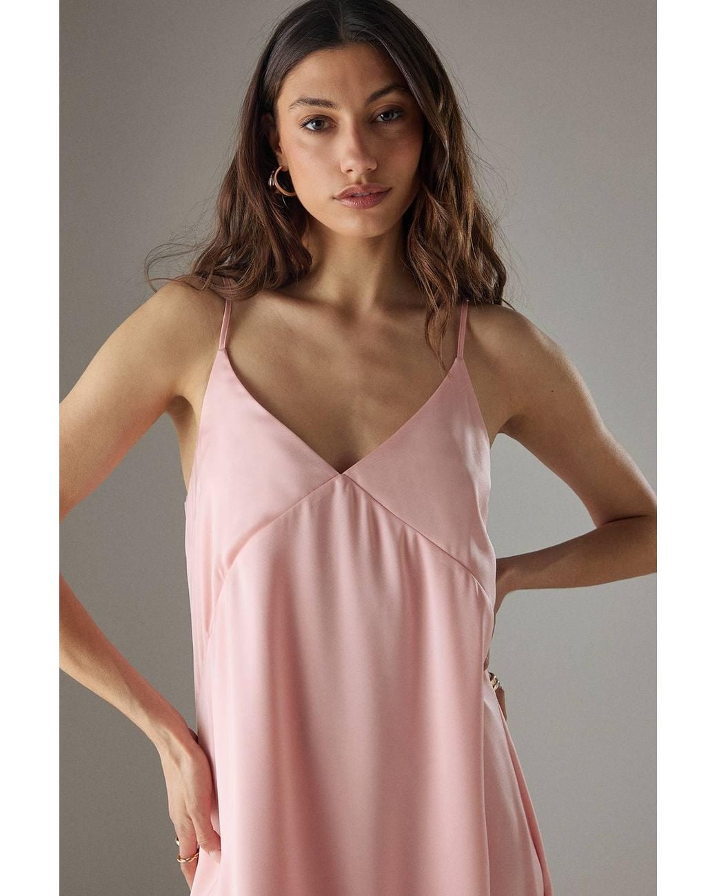 Warehouse Orange Satin Asymmetric Ruffle Mini Strappy Dress