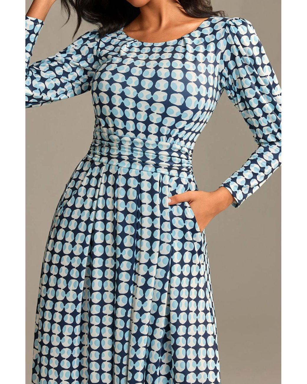 Jolie Moi Blue Long Puff Sleeved Jersey Maxi Dress