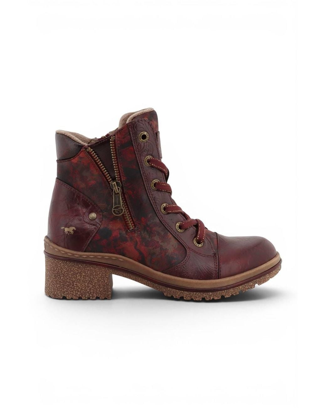 Infinity Leather Brown Mustang Floral Lace-Up Winter Ankle Boots