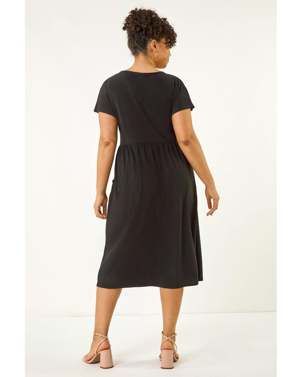 Roman Black Curve Wrap Front Stretch Dress