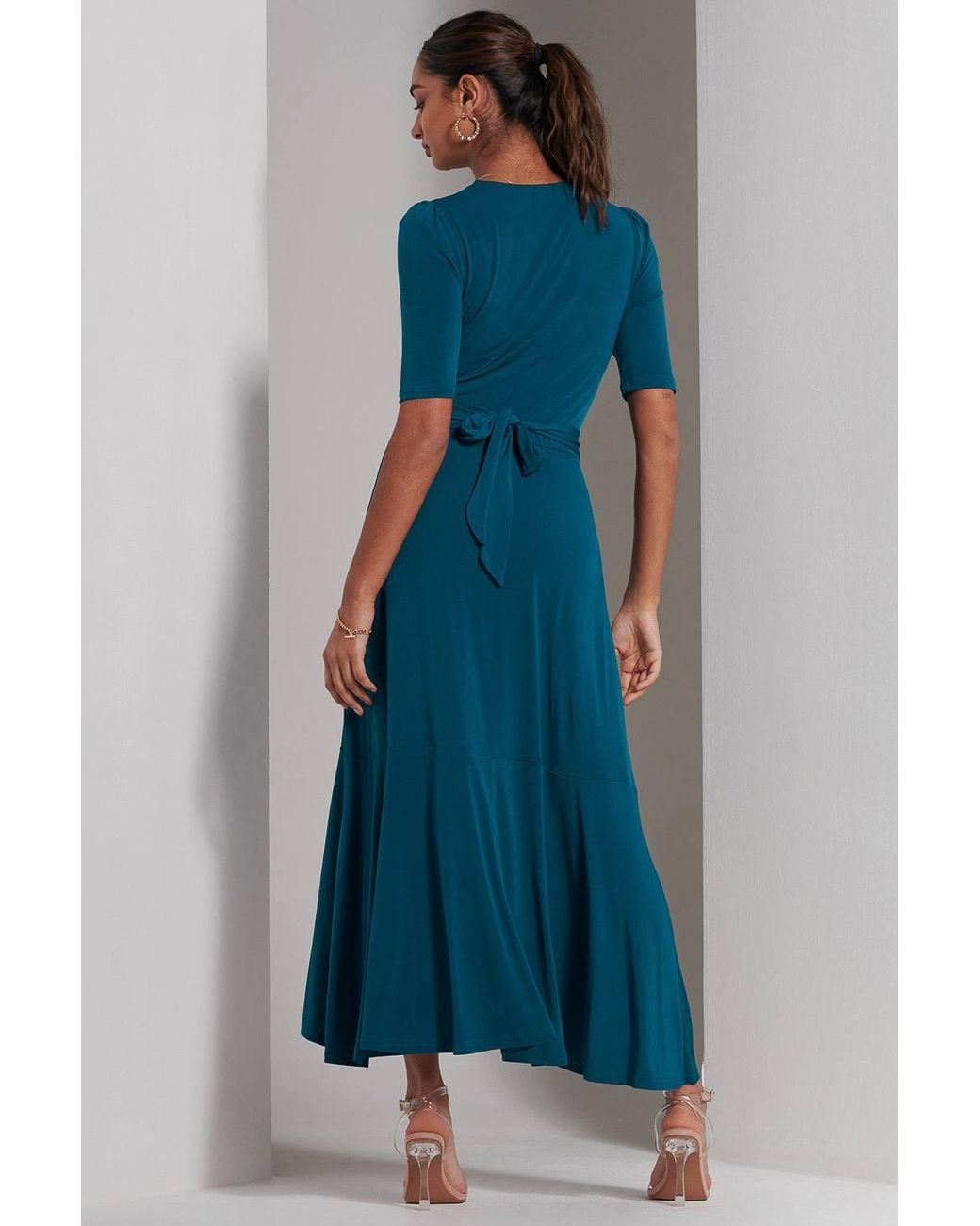 Jolie Moi Blue Olana Jersey Frill Hem Maxi Dress