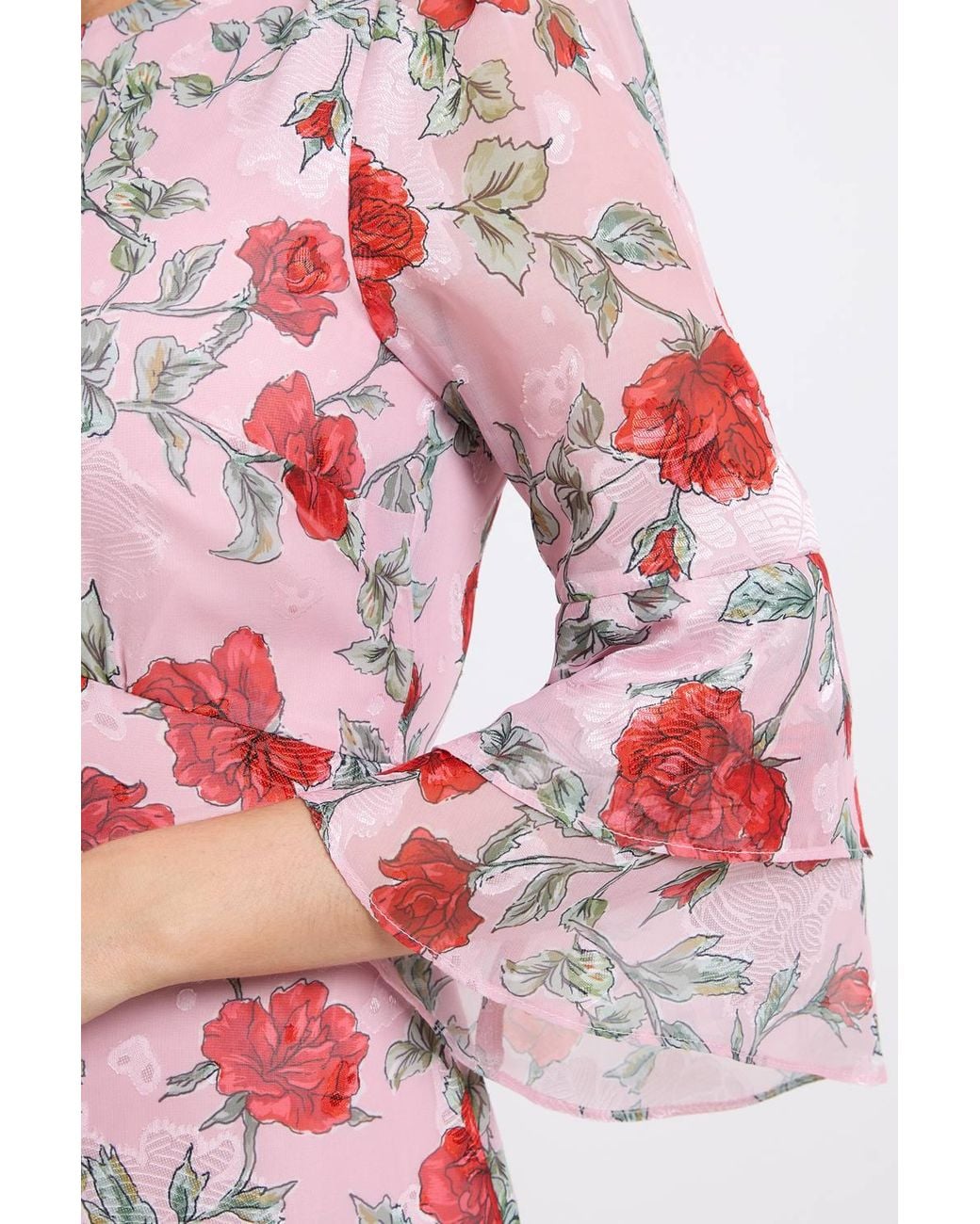 Wallis Red Floral Burn Out Ruffle Sleeve Midi Dress