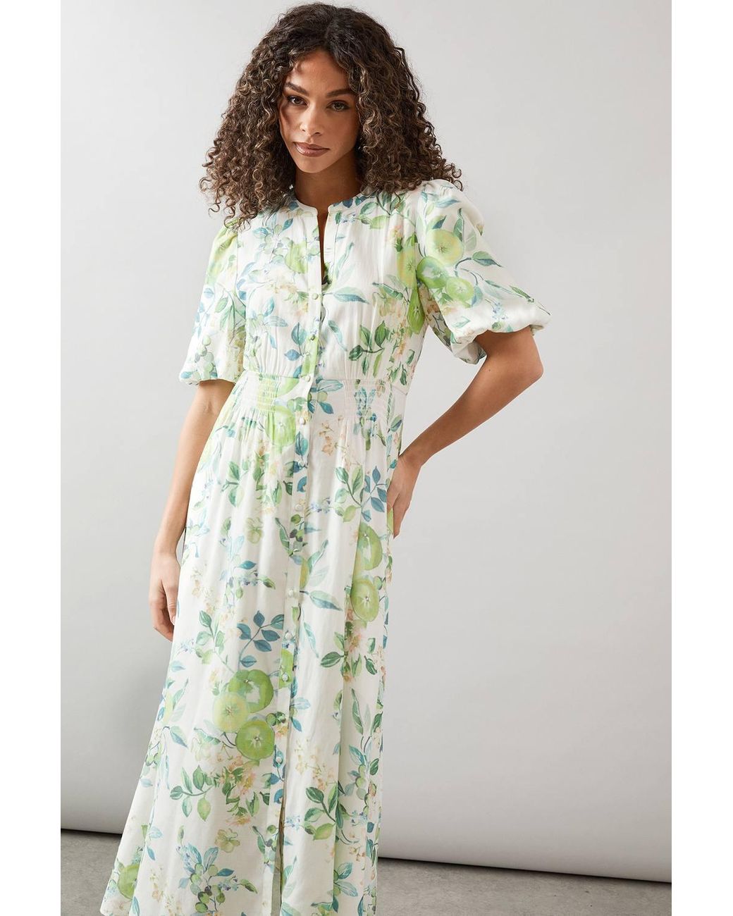 Wallis Green Fruit Print Button Through Maxi Dress