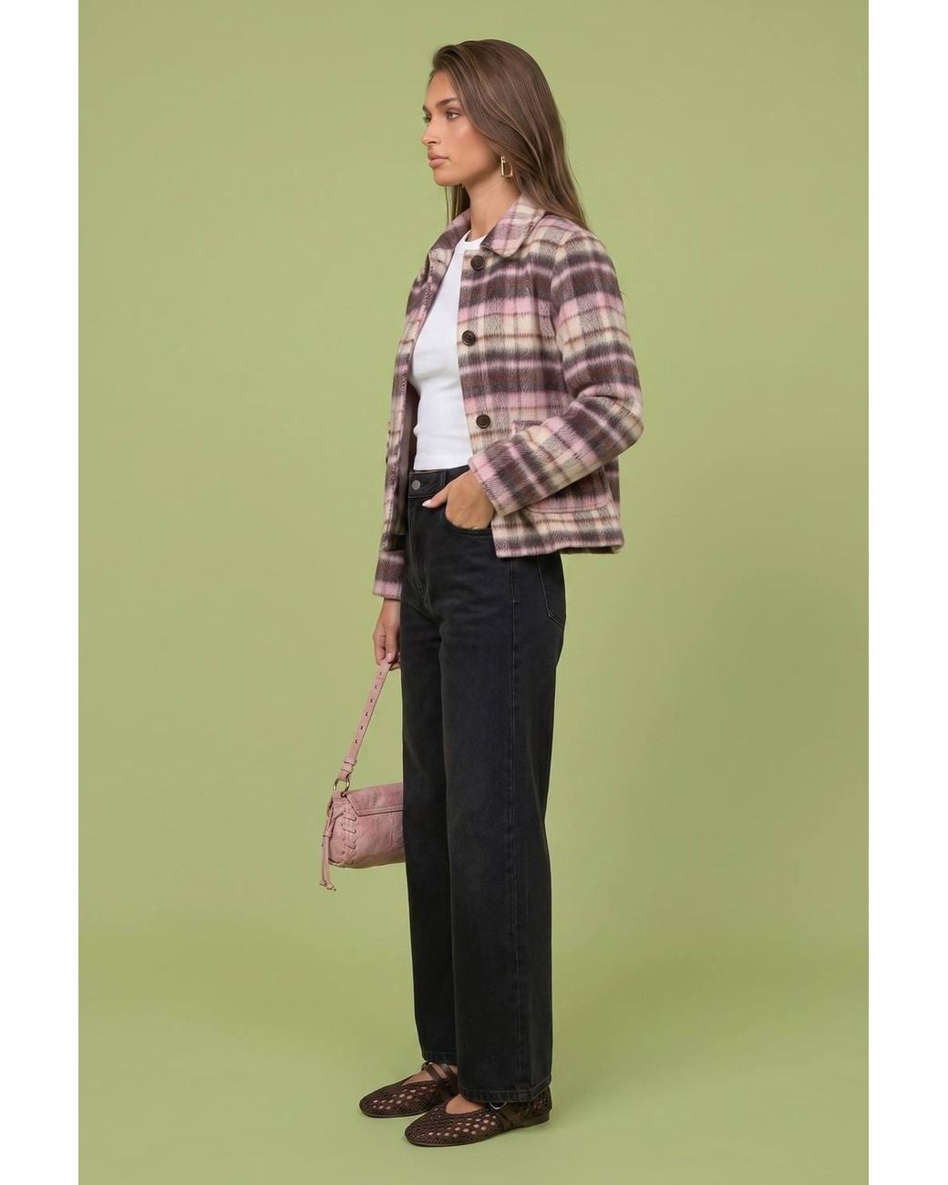 Urban Bliss Green Wool Blend Check Patch Coat