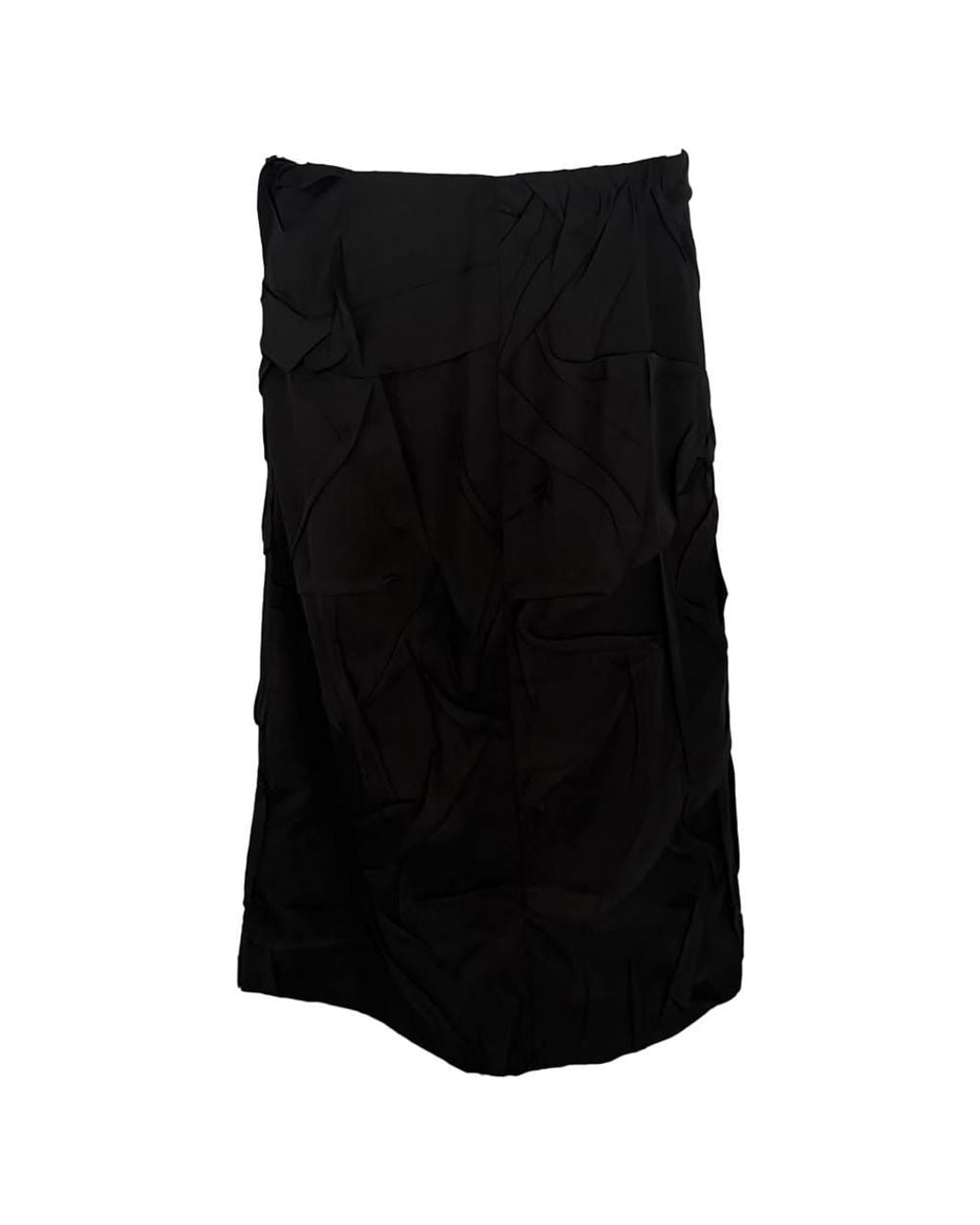 Dries Van Noten Black Preloved Crinkled Effect Midi Skirt