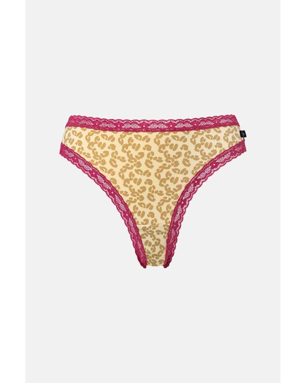 British Boxers Pink Pack Of Four "Leopard Rose" Bamboo Lace Thongs