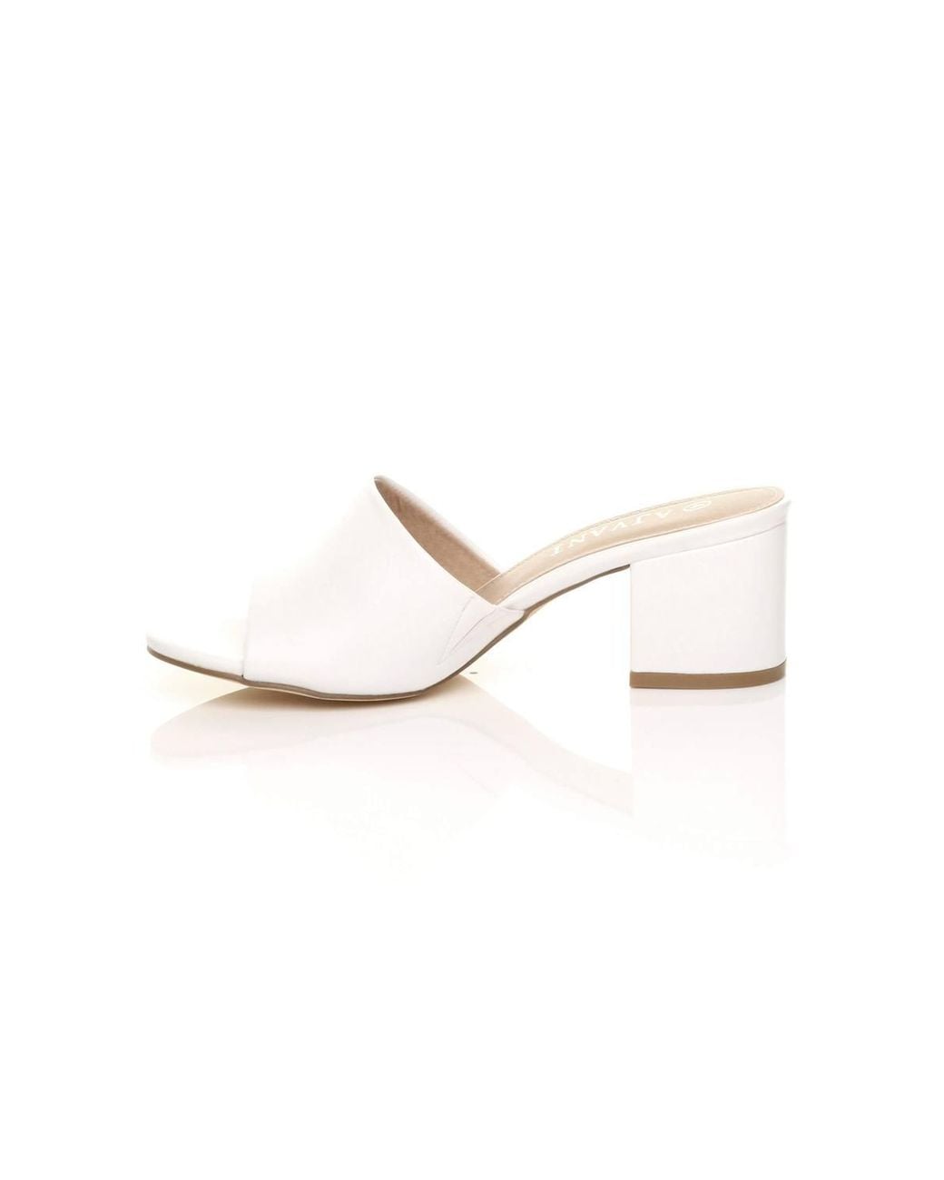 AJVANI White Mid Block Heel Peep Toe Mules Sandals
