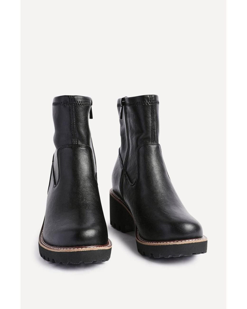 Linzi Black Pulse Wide Fit Faux Leather Wedged Heel Ankle Boot