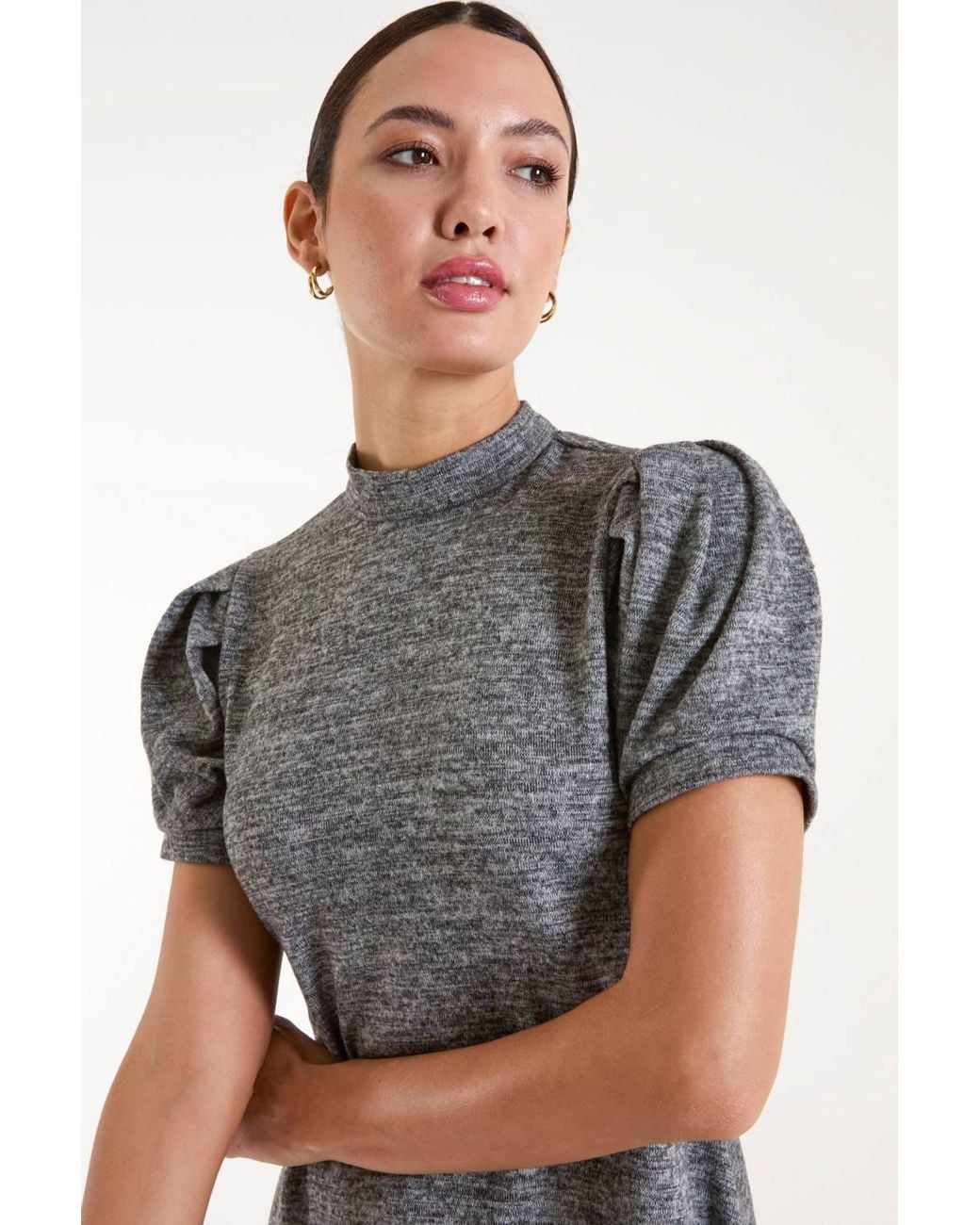 Blue Vanilla Gray Puff Sleeve Smock Dress