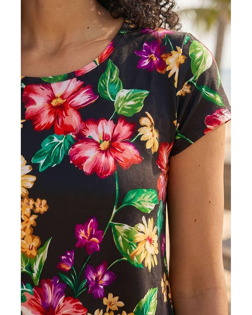Roman Black Floral Print Hanky Hem Tunic Top