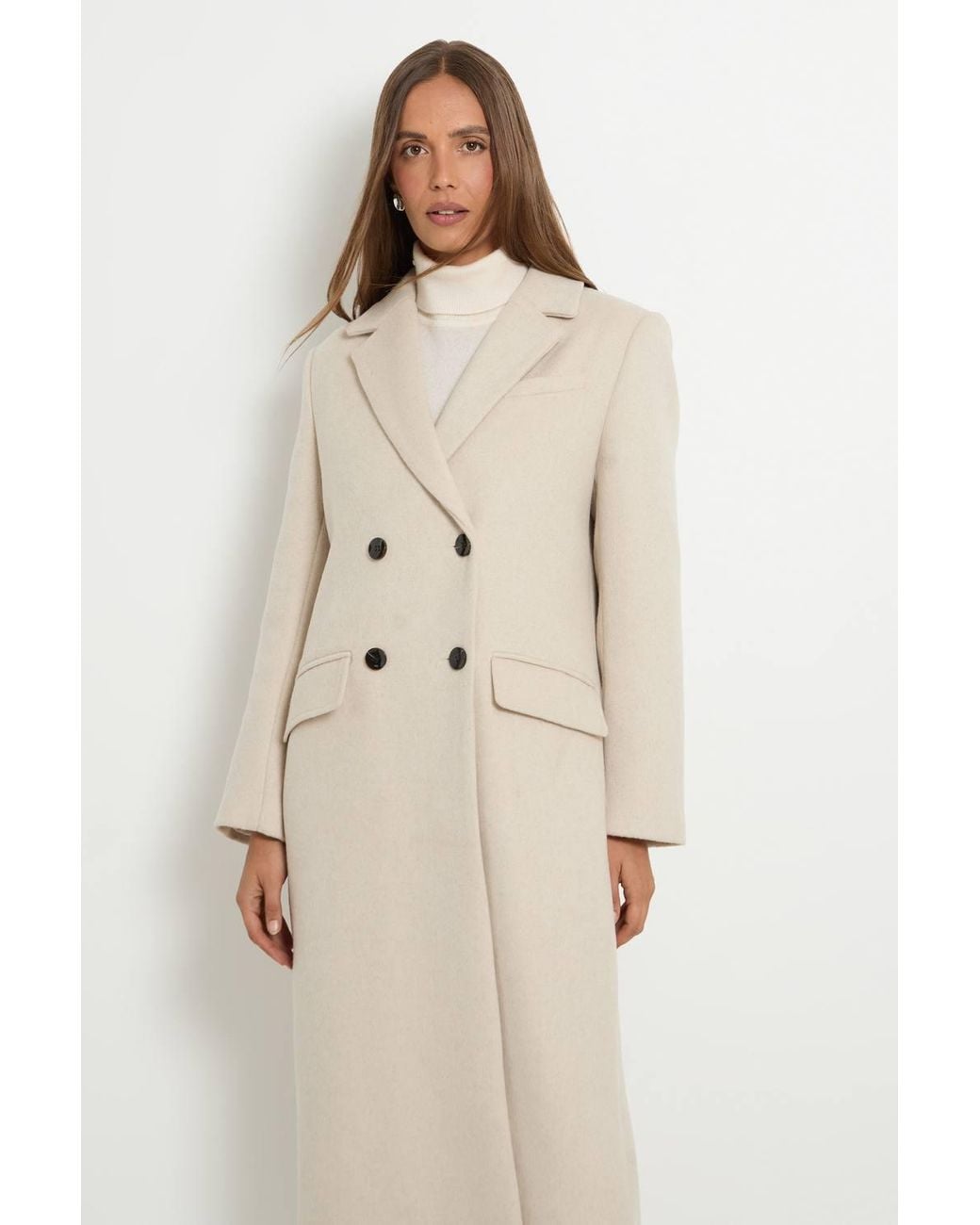 Wallis Natural Wool Blend Double Breasted Coat