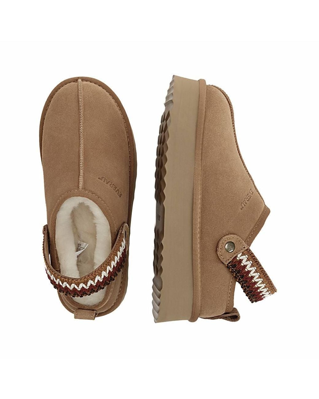EverAu Australia Brown Sheepskin Wool Maeve Platform Slippers With Eva Sole