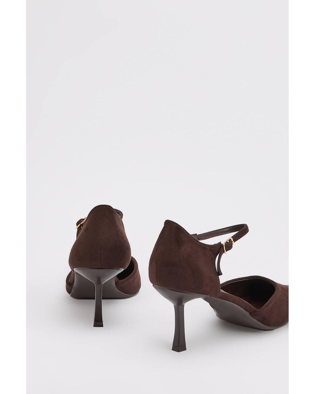 Wallis Brown Lydia Faux Suede Ankle Strap Medium Stiletto Heel Court Shoes