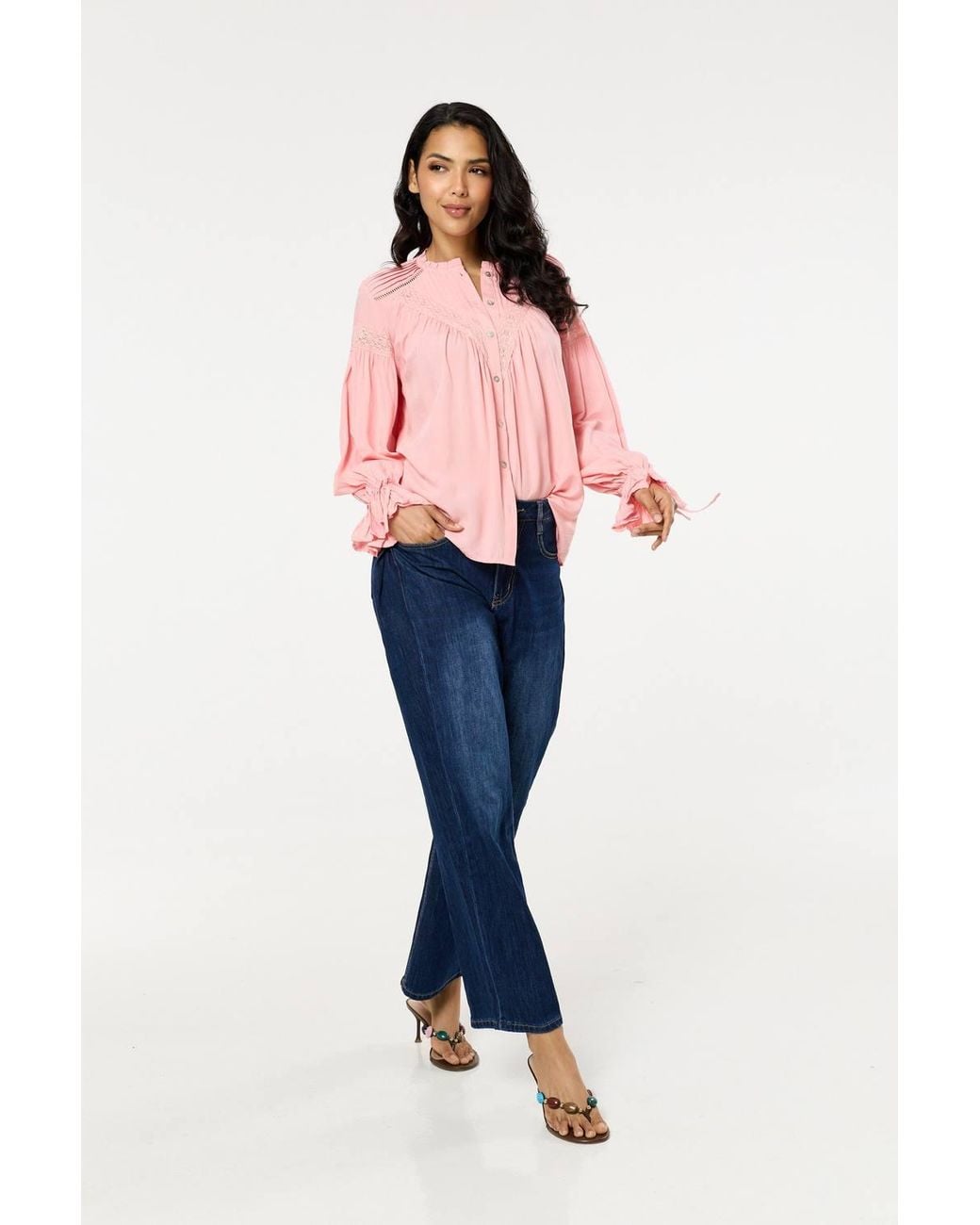 Liquorish Pink Light Lace Detail Shirt