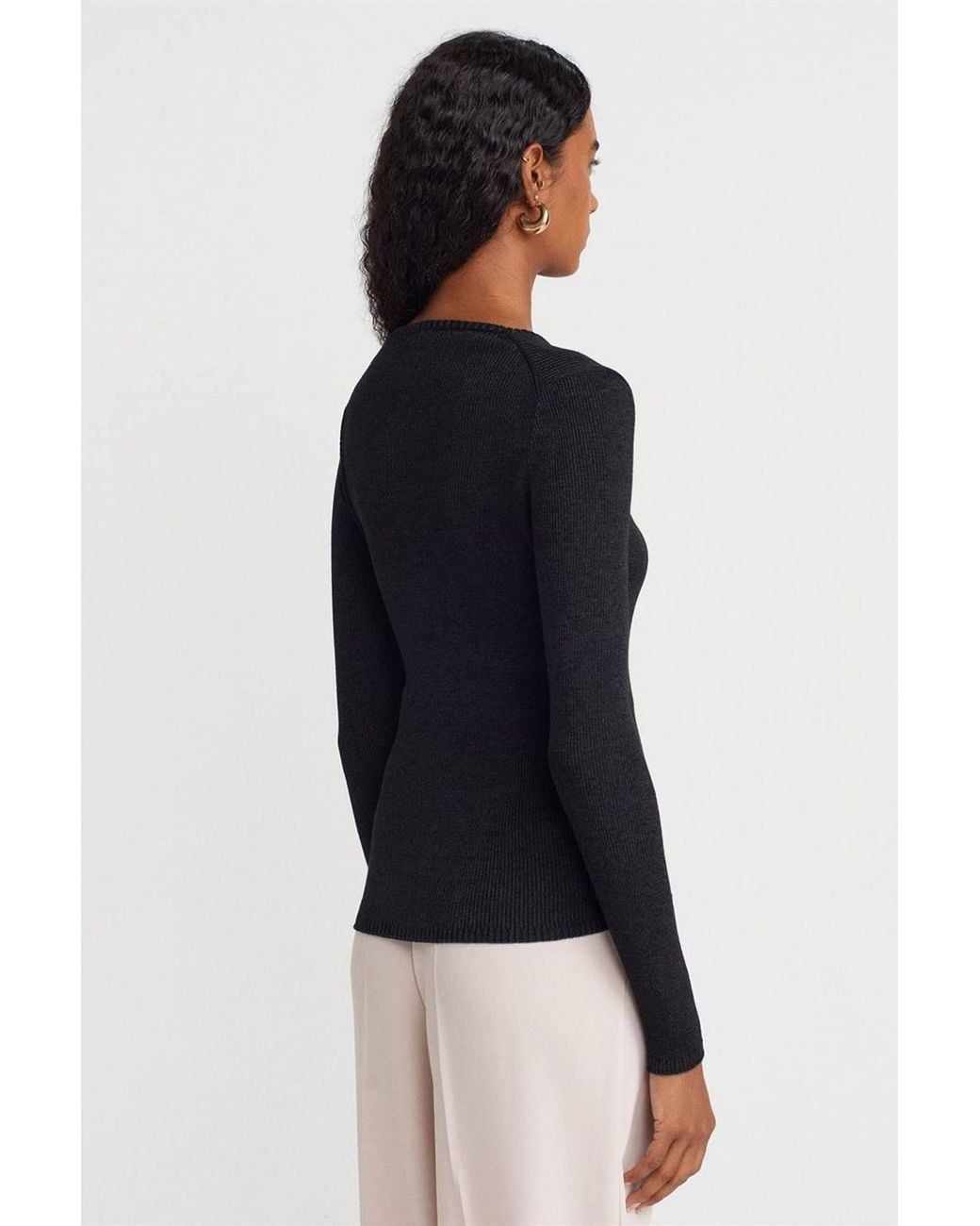 Dilvin Blue Slim Fit V-Neck Ribbed Sweater