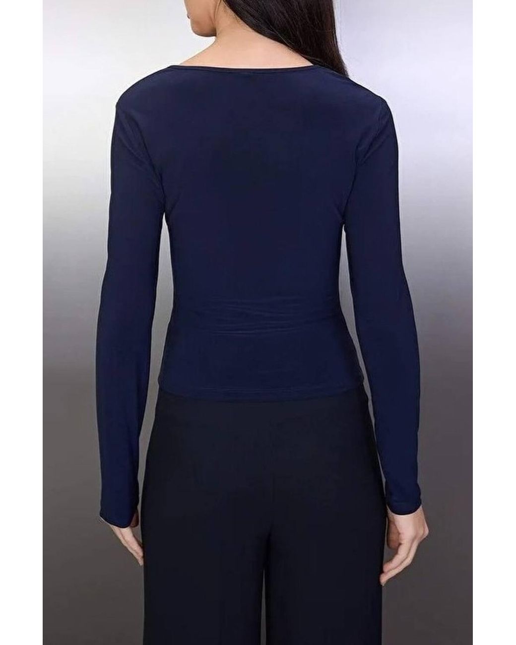 WOVCOR Blue Fitted Stretch Knit Blouse W/ Cut Out & Hardware Detail