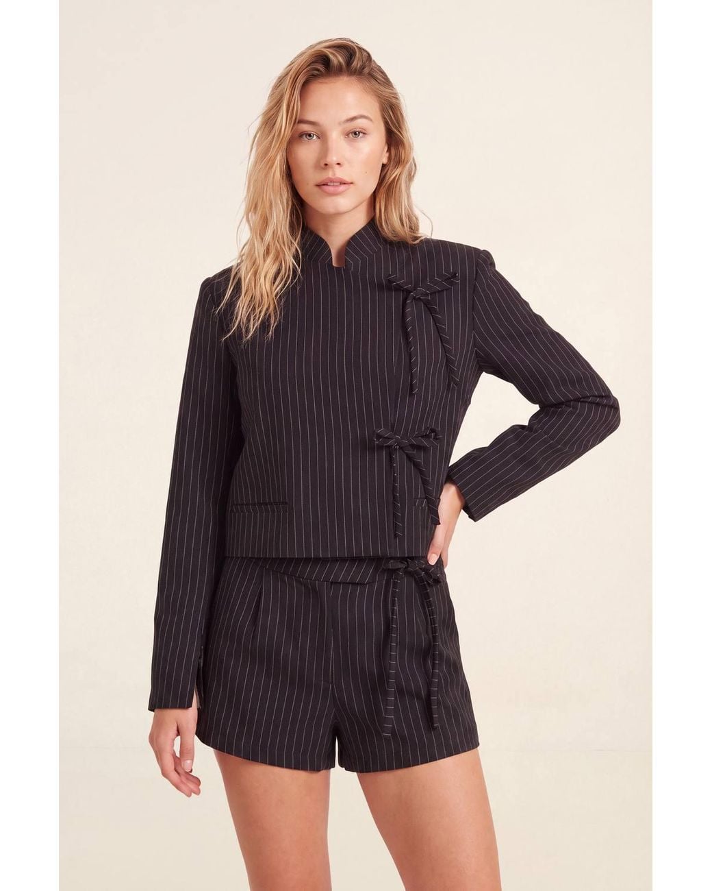 Nasty Gal Black Pinstripe High Waisted Tie Detail Shorts