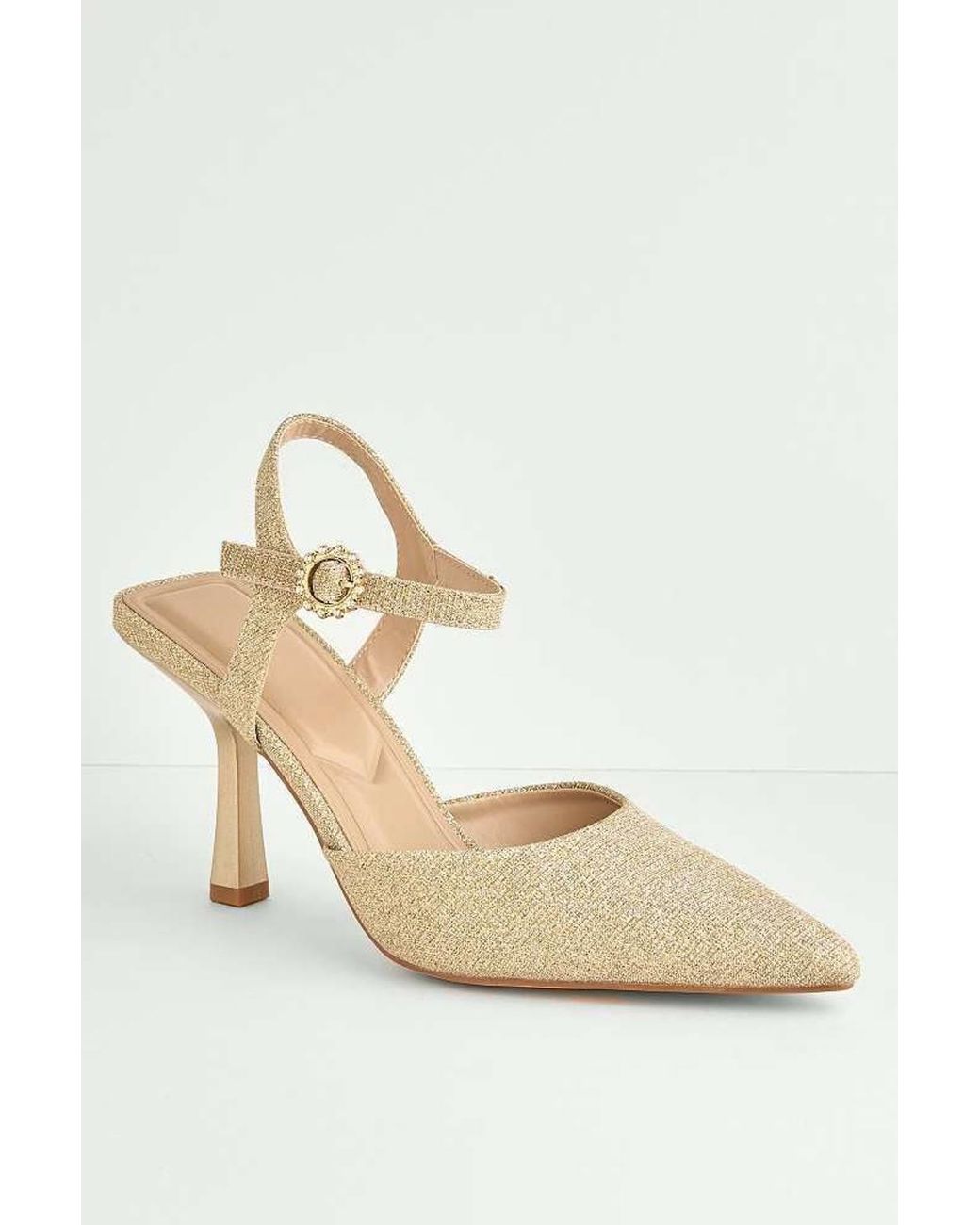 Miss Diva White Desse Pointed Toe Shimmer Anklestrap Court Shoes