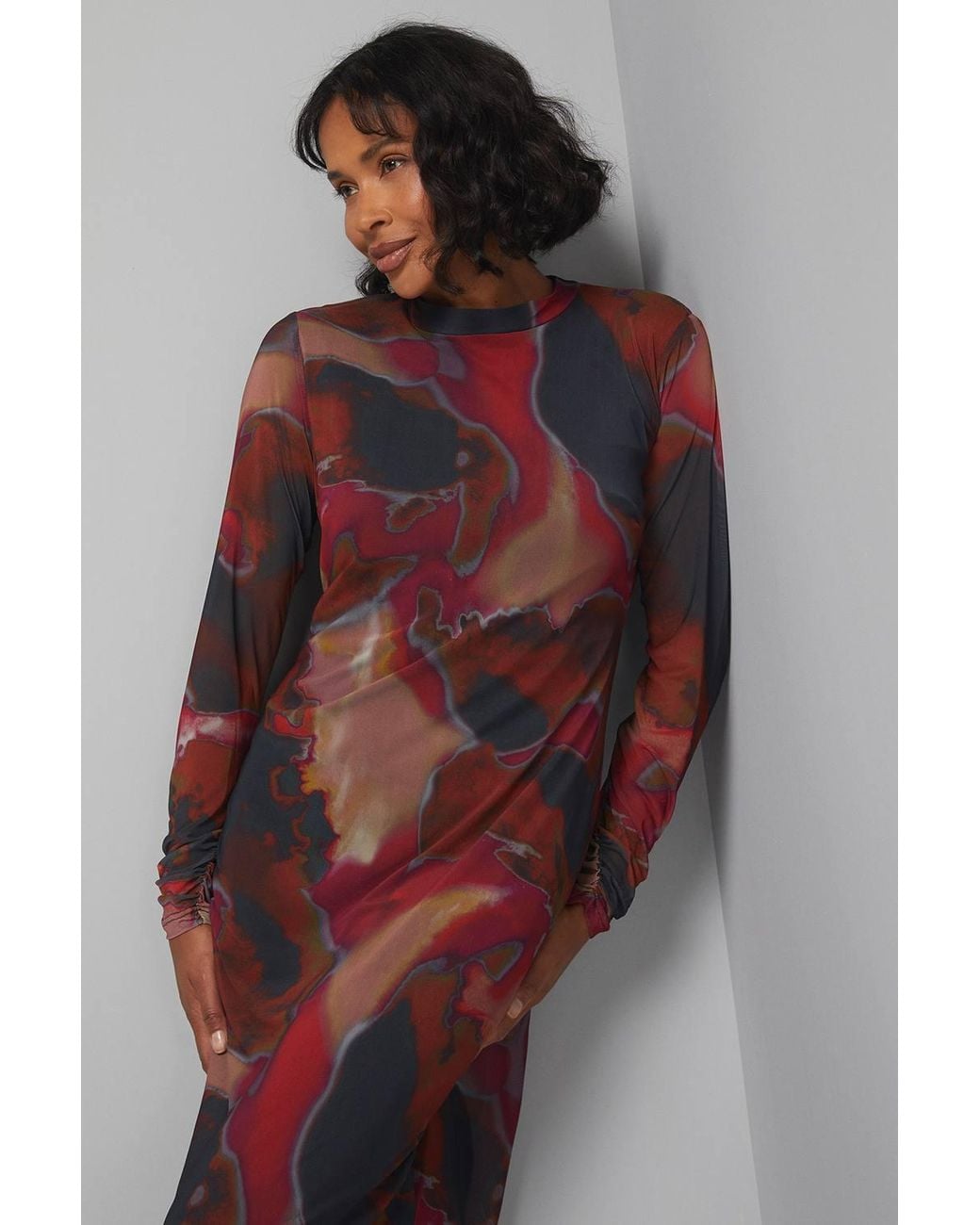 Wallis Black Abstract Mesh High Neck Midi Dress