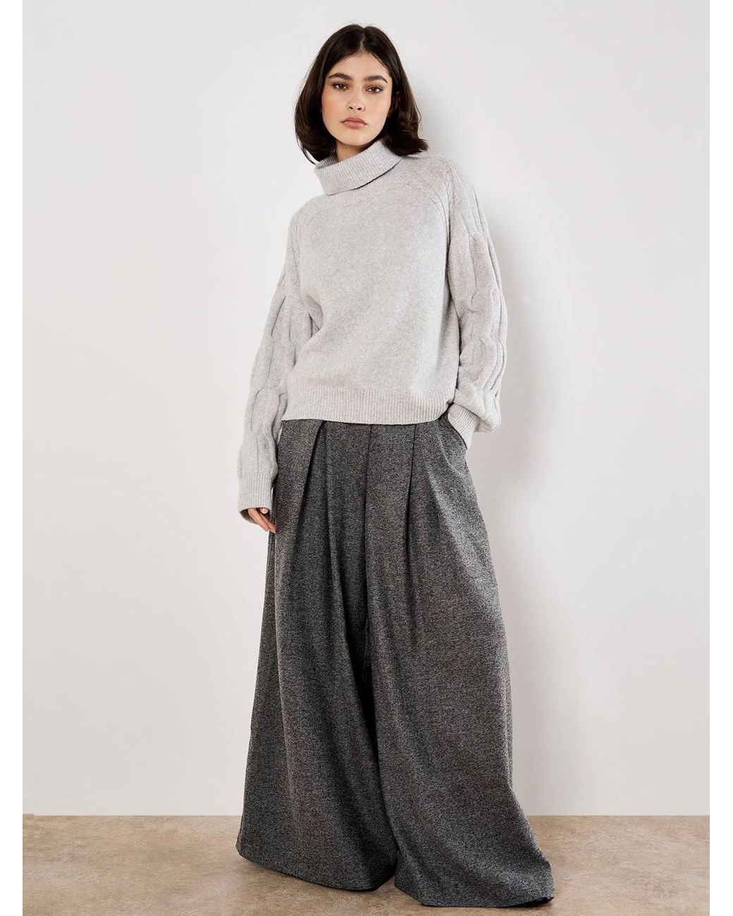 Apricot Gray Melange Roll Neck Jumper