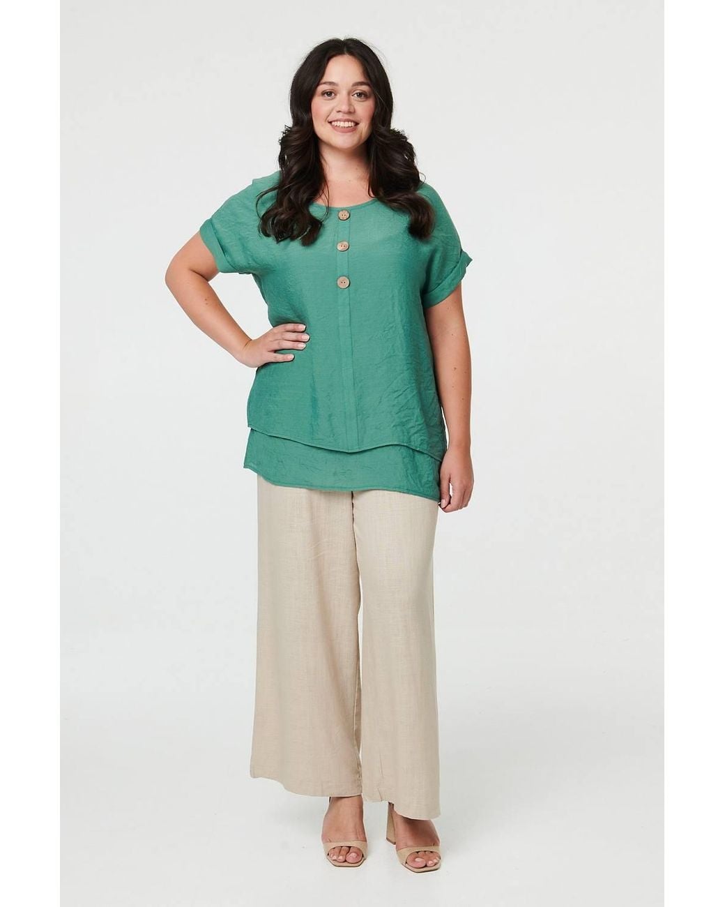 Izabel London Green Curve Layered Short Sleeve Tunic Top