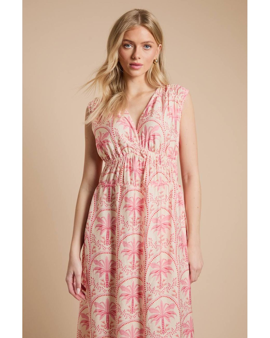 Dorothy Perkins Pink Palm Printed Side Tie V Neck Maxi Dress