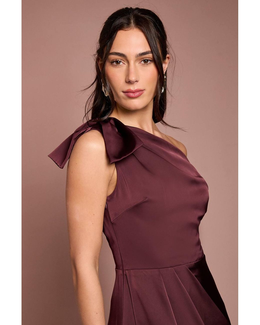Coast Red Fallen Shoulder Bow Detail Bridesmaid Maxi Dress