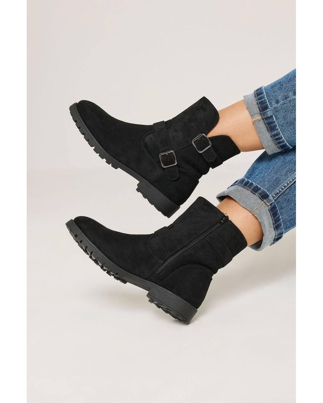 Yours Black Double Buckle Ankle Boots